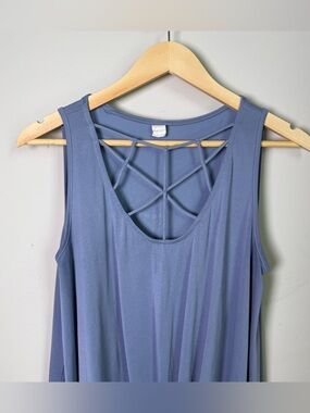 CY Fashion Slate Blue Cage Neck Twist-Hem Modal Tank | Small | Minimalist Resort